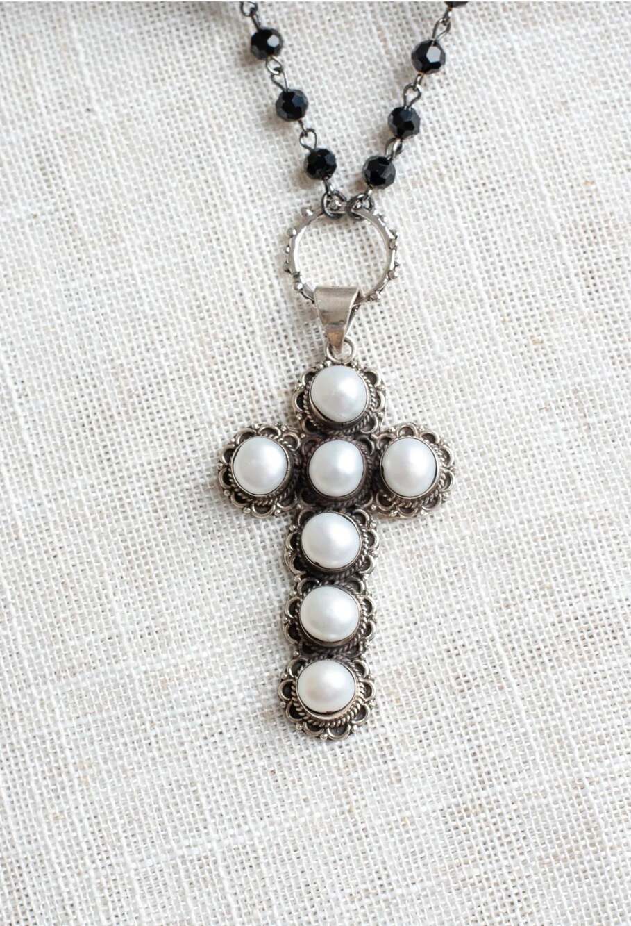 Gifts of Grace Designs Handcrafted Real Pearl Sterling Silver Cross Necklace - Picture 3 of 6